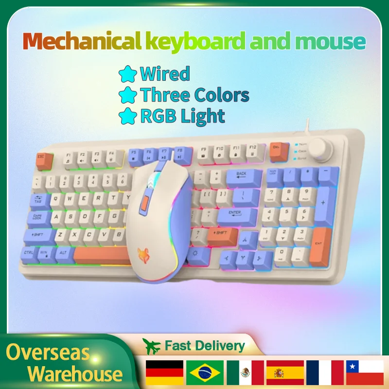 Wired 94 Keys Mechanical Keyboard With Mouse Luminous Keyboard  RGB Light Hot-Swappable Keyboard Personalized Keypad For Laptop