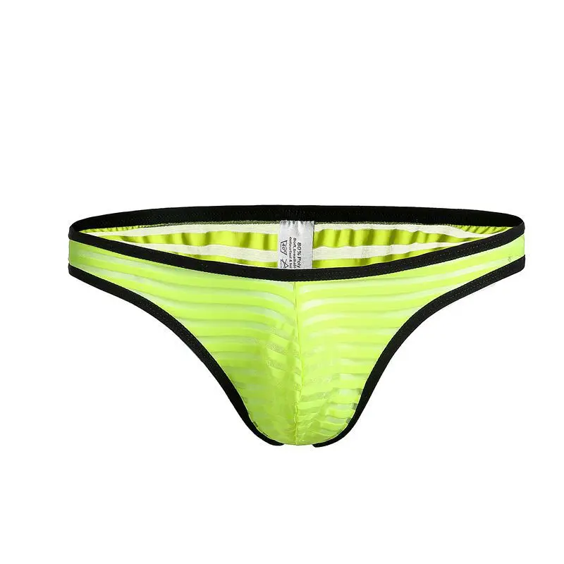 Striped Mesh Briefs Sexy Sheath Underwear Mens Pouch Penis Transparent Gauze Bikini Mens Sexy Underwear Mesh Summer Briefs