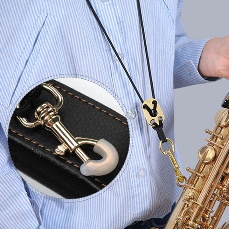 Saxophone Leathers Neck Strap with Thick Soft Padded Adjustable Buckle Firm Hook