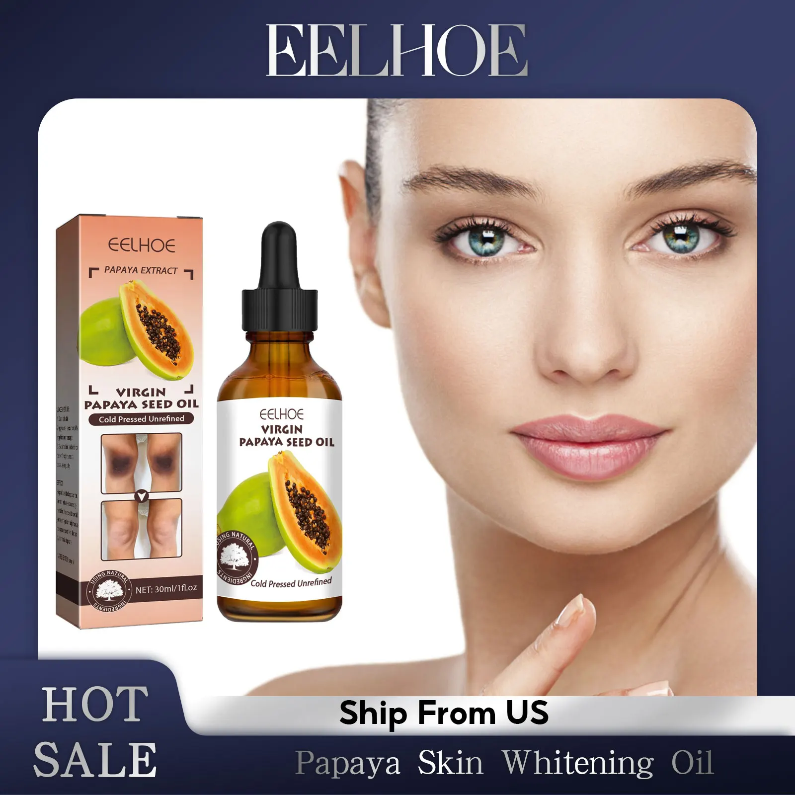 EELHOE Papaya Seed Oil Skin Care Essence Fade Dark Spot Knee Elbow Brightening Serum Skin Brightening Moisturizing Body Oil 30ml