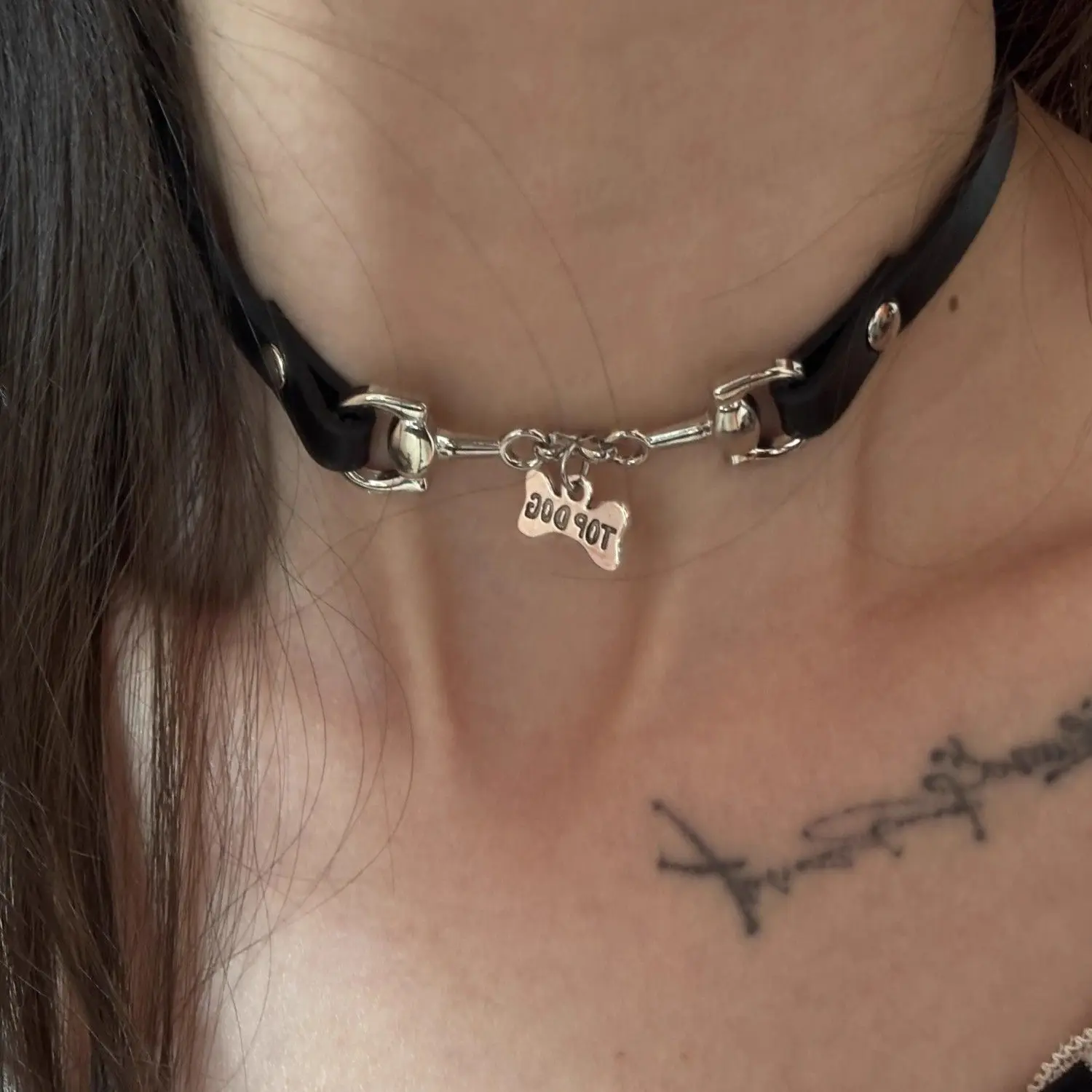 Punk Dark theme  Sweet and Cool Hot girl  Subtle design sense Versatile Bell Bone  Leather Stainless steel Collar