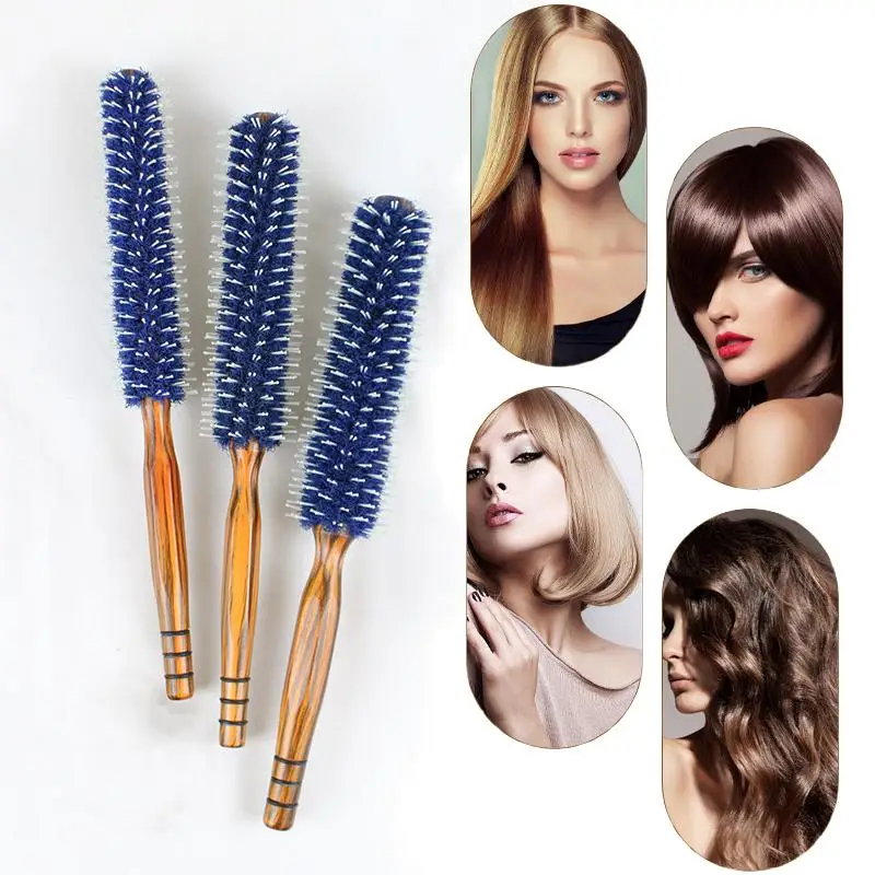 Anti Static Wood Natural Boar Bristle Hair Round Brush Barber Salon Hairdresser Styling Tool Teasing Brush For Hair Curly Comb