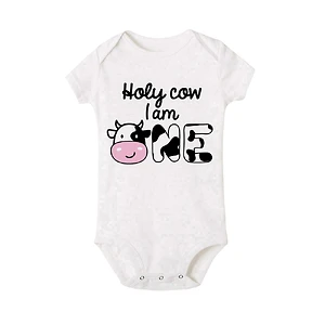 Holy Cow I Am One Family Matching Outfit Baby One Birthday Dad Mom Sis Bro Tees Family Look T-shirt Tops Birthday Clothes Romper