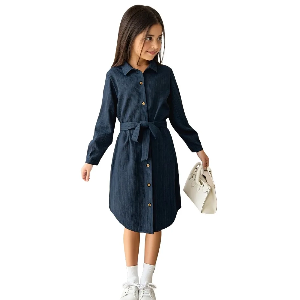 Teen Boys Girls Polo Neck Asymmetrical Hem Midi Dress Minimalist Comfort Casual Vacation Back  School Outfit
