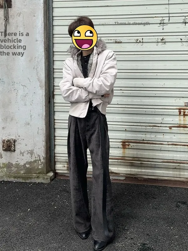 Silver  Velvet Jaet Men's Winter Thiened Fake  Fur Cotton Coat ort Sle Workwear Jaet Cotton Clothes