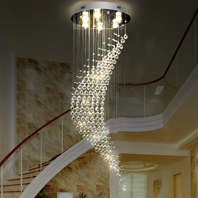 Long Staircase Crystal Chandelier Led Modern Lamp Luxury Spiral Hanging Light Fixture Home Decoration Crystal Ball
