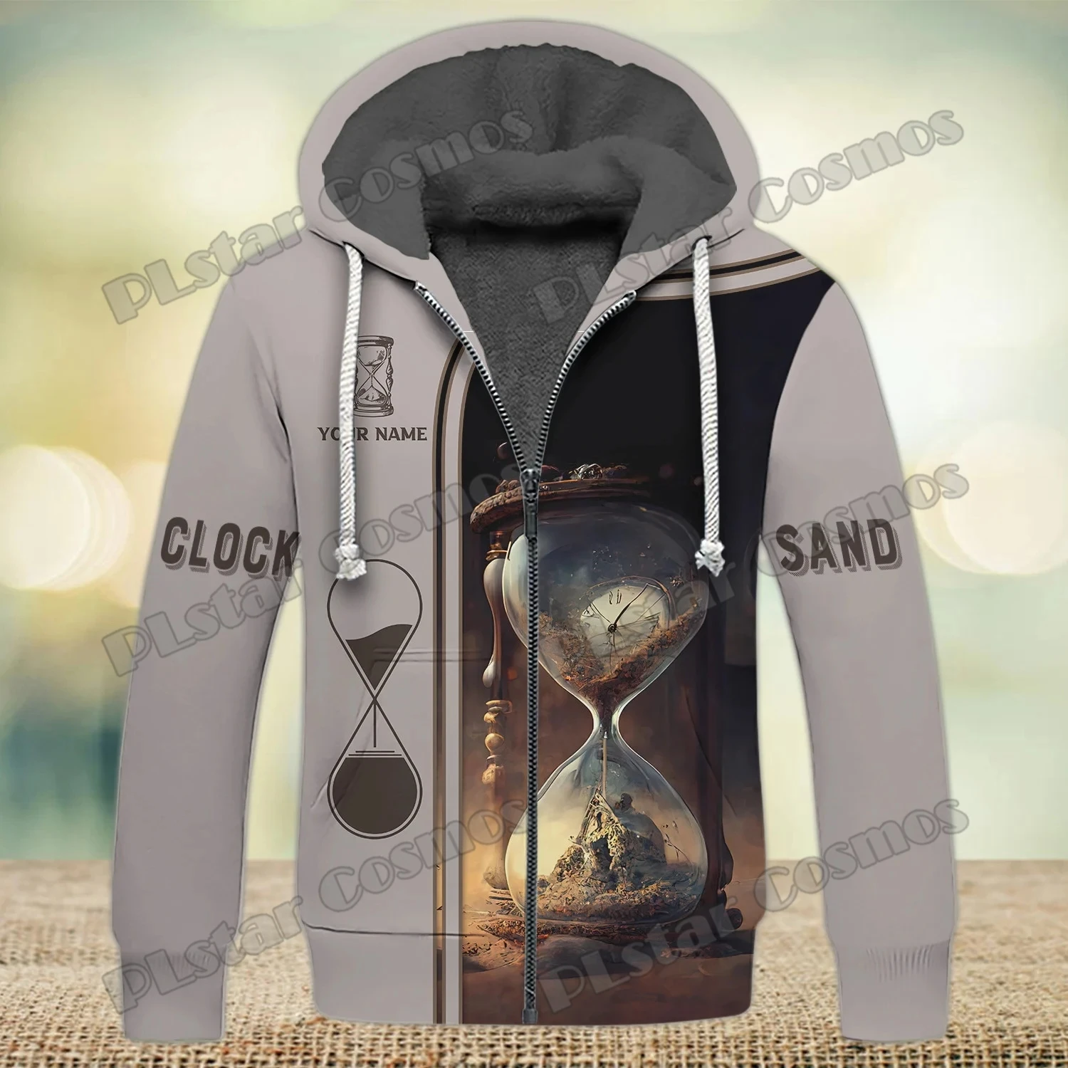 Sand Clock Pattern Personalized Name 3D Printed Men's Fleece zipper Hoodies Unisex Winter Warm thicken Zip Jacket Coat SWC16