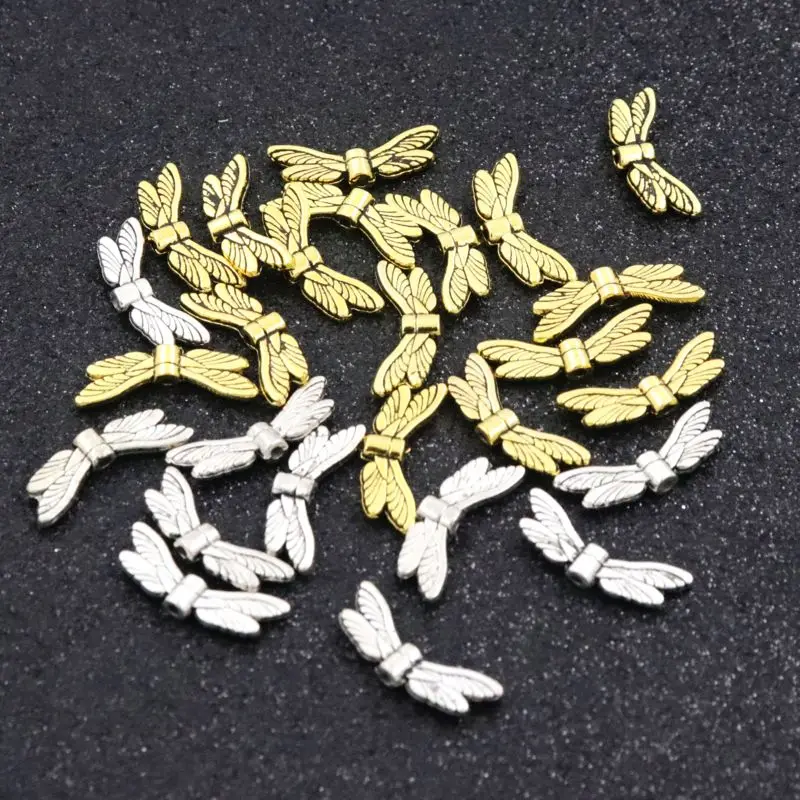 50pcs Dragonfly Metal Spacer Beads For Jewelry Making Handmade Jewelry Beads DIY Accessories Width 20MM Hole 1mm Dropshipping