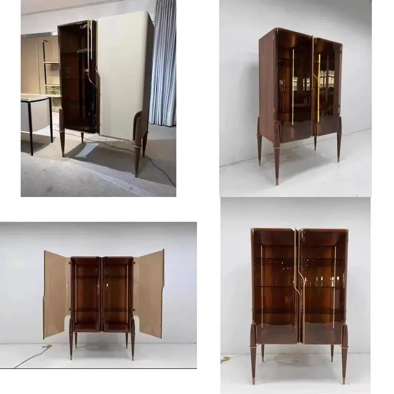 American Luxury Solid Wood Wine Cabinet with Tempered Glass Door Living Room Display Shelf Storage Rack for Exhibition Hall
