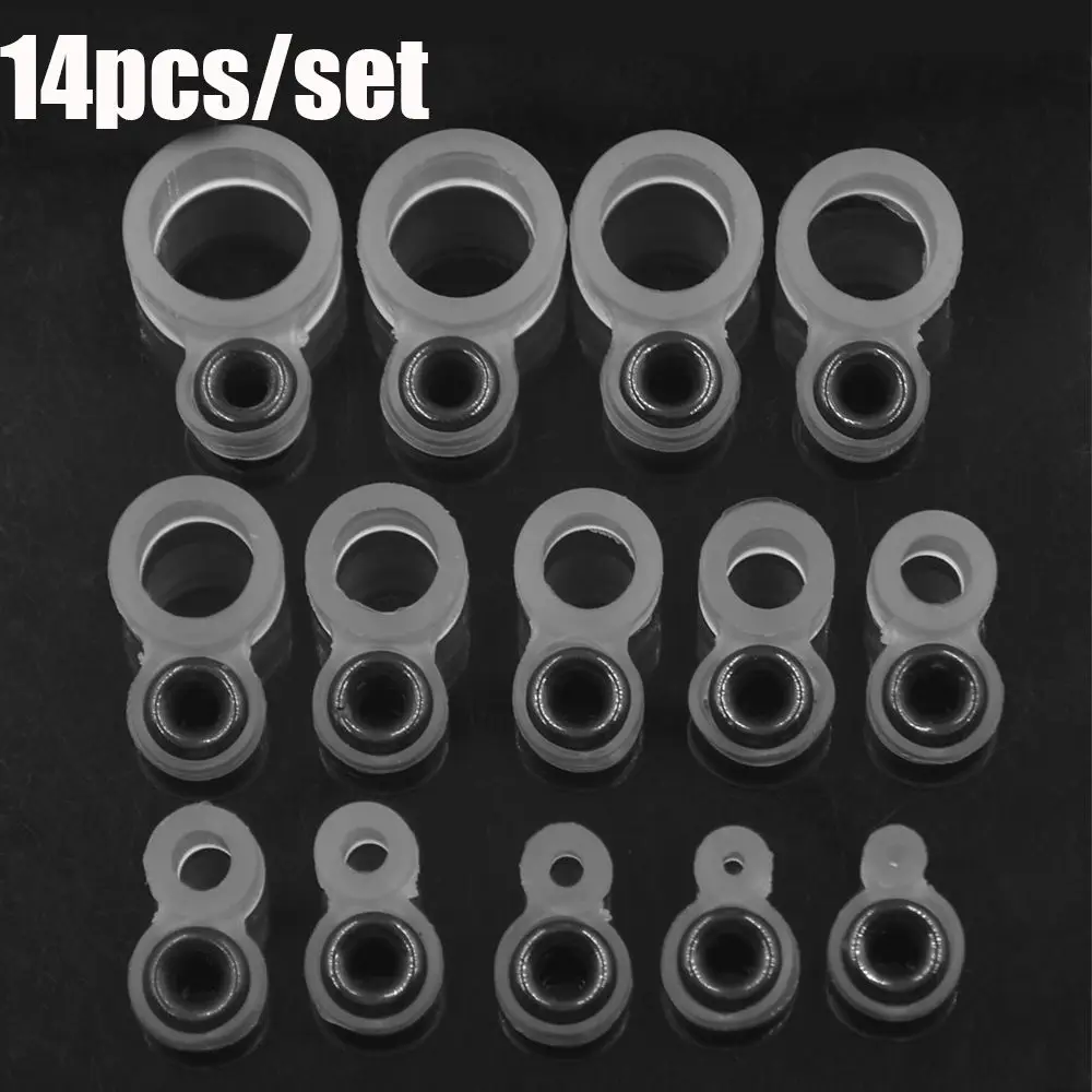 14Pcs Fishing Rod Wire Ring Silicone Fishing Line Guide Ring Different Size 1-14 Silicone O Ring Tip Repair Kit Fishing Tools