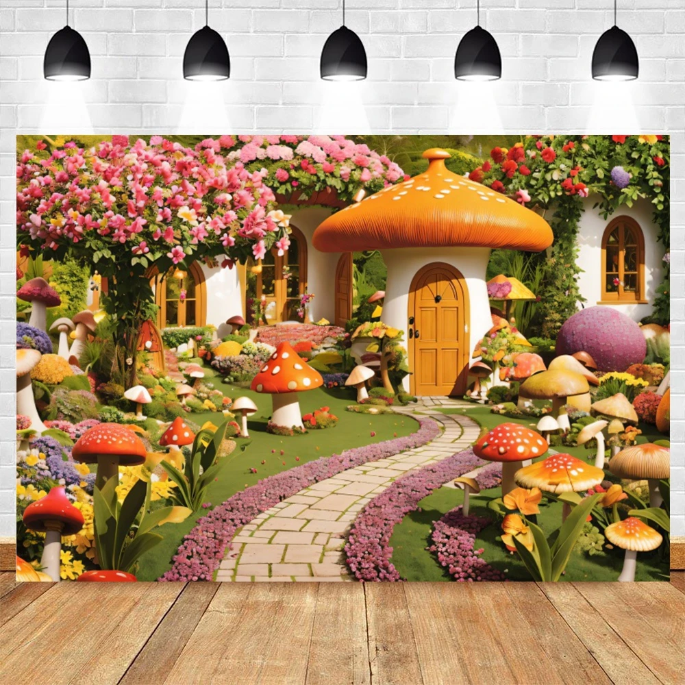 Fairy Tale Forest Photography Backdrop Wonderland Dreamy Jungle Mushroom Baby Birthday Party Decor Banner Photo Backgrounds