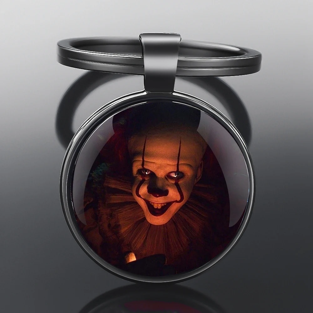 Child's Play Joker Glass Dome Key Chain Unique Keyrings Charm Pendant Jewelry Perfect Birthday Gift Idea Lucky Charm Holloween
