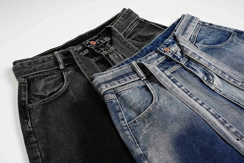 Herren Washed Denim Culottes Baggy Wide Leg Cropped Jeans mit abnehmbarem Gürtel Y2K Streetwear Oversized Distressed Jeans-Shorts – Detail 3