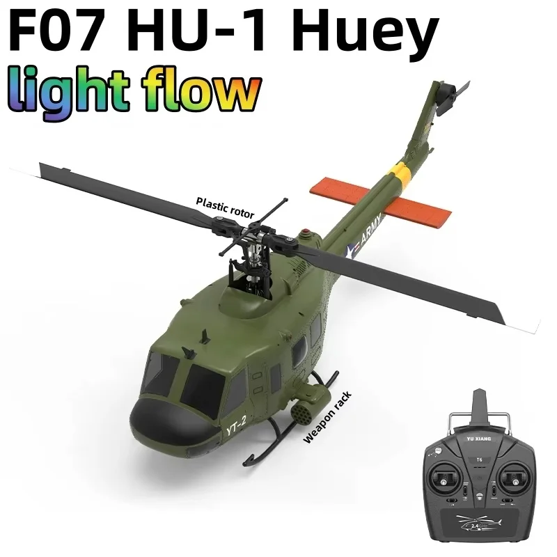 F07 Uh1 Huey Helicopter Light Flow 6 Channels Brushless Helicopter Model Rc Helicopter Single Propeller Simulation Model Toy