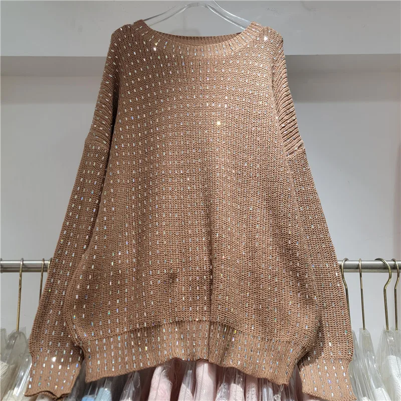 

SuperAen 2025 Autumn New Fashion Design Diamond Slim Sweater for Women Korean Style Oversize Loose Casual Pullover Tops
