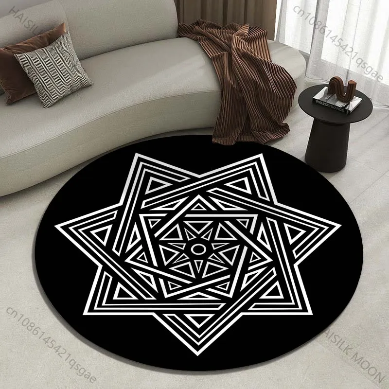 Abstract Geometric Design Printed round carpet living room sofa table carpet large pet mat soft round carpet home decoration