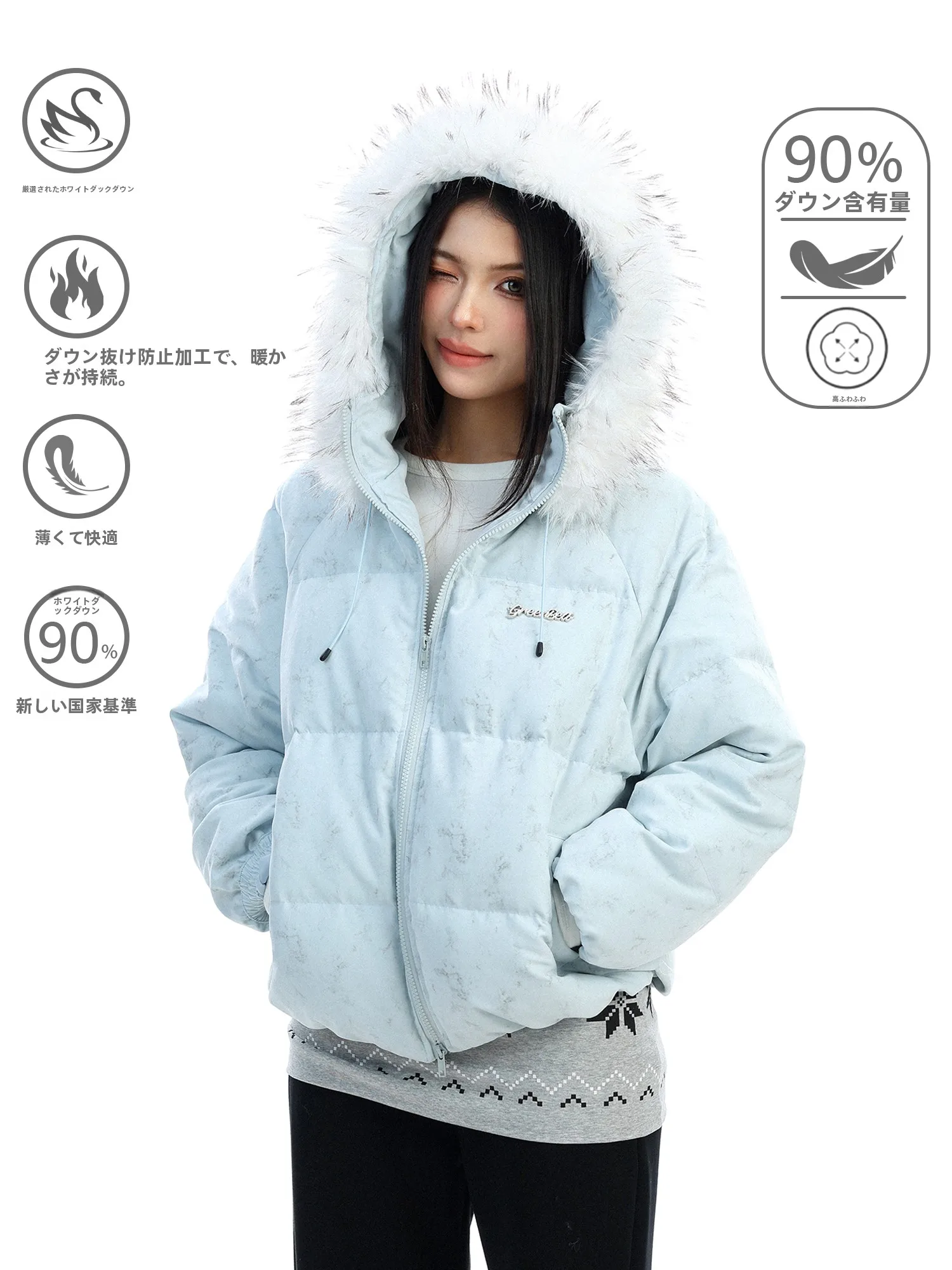

Blue Dyed Du down Jaet Women's Winter Cotton Coat ort Sle Biggold Korean Sle Hooded Fur Collar Warm Filling