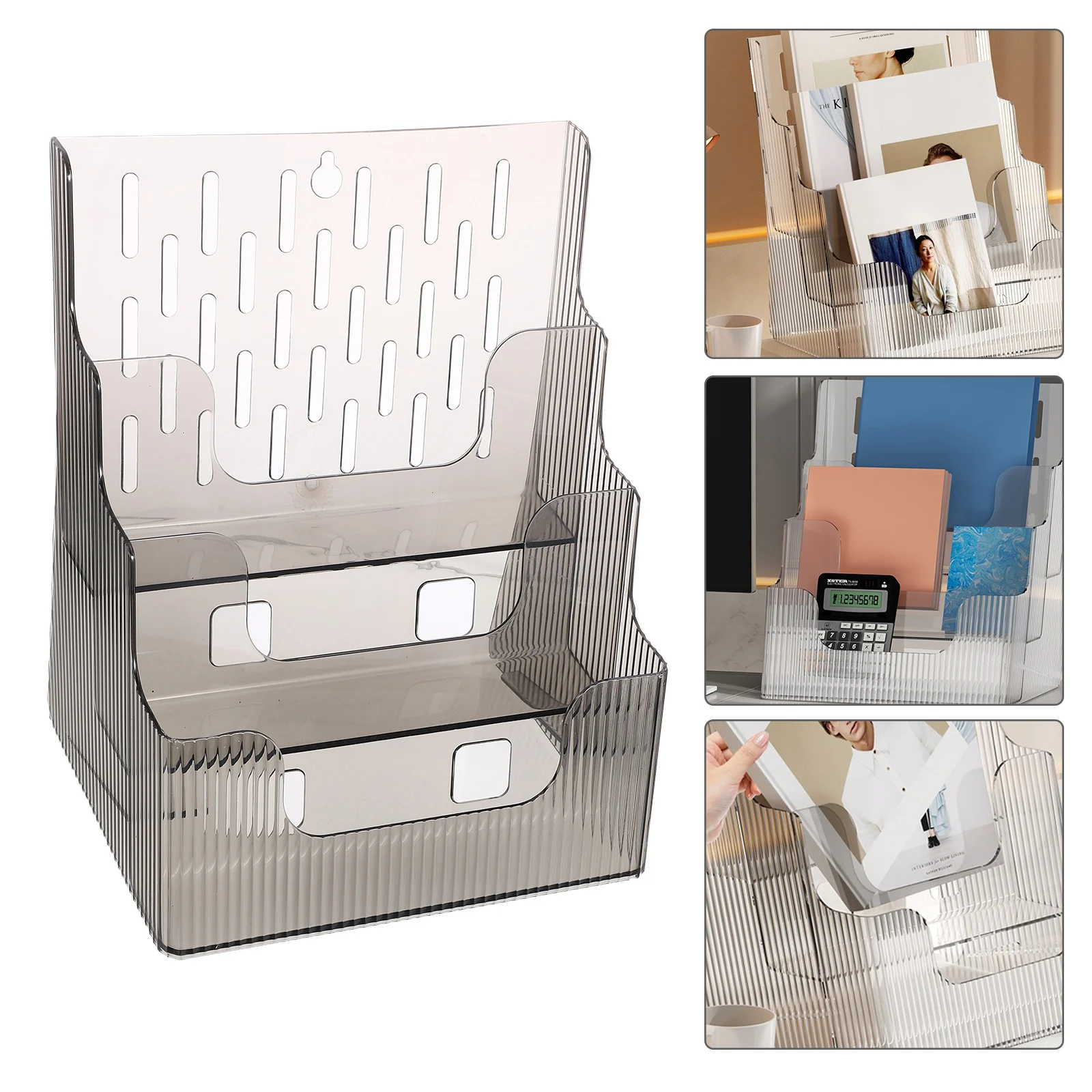 

Desktop Information Shelf Plastic Magazine Holder Drawer Brochure Rack Document Clear Acrylic Display St Office Home Reusable