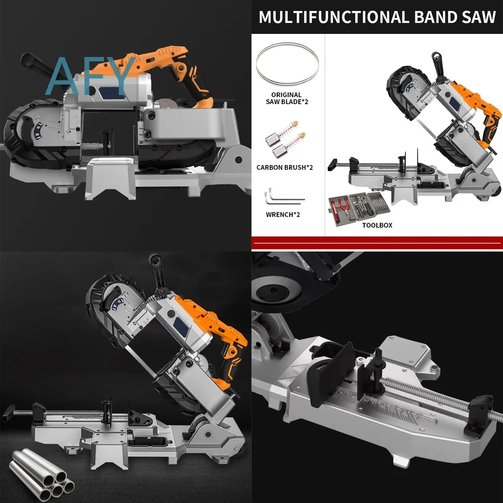 1100W Portable Band Saw for Metal Wood Cutting Cordless Handheld Removable Alloy Steel Base Heavy Duty Precision Sawing Tool