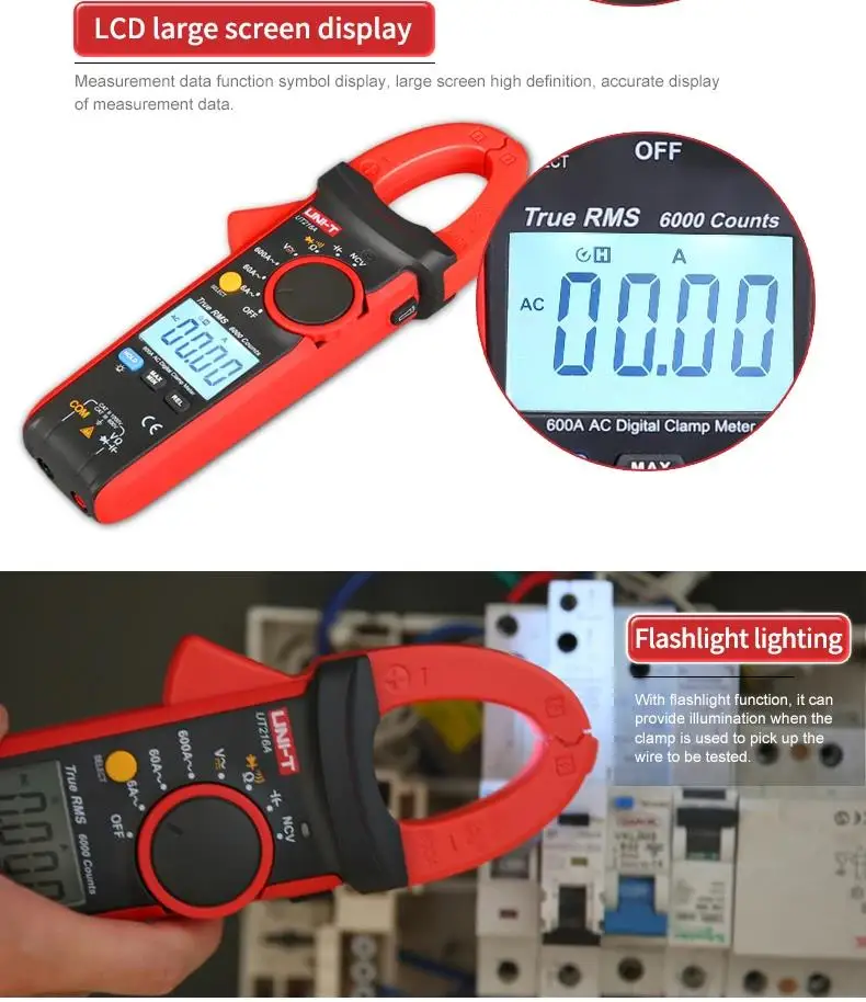 UNI-T UT216A UT216C Digital Clamp Meter AC DC Current Measurement RMS Frequency Capacitance Temperature&NCV Tester Multimeter