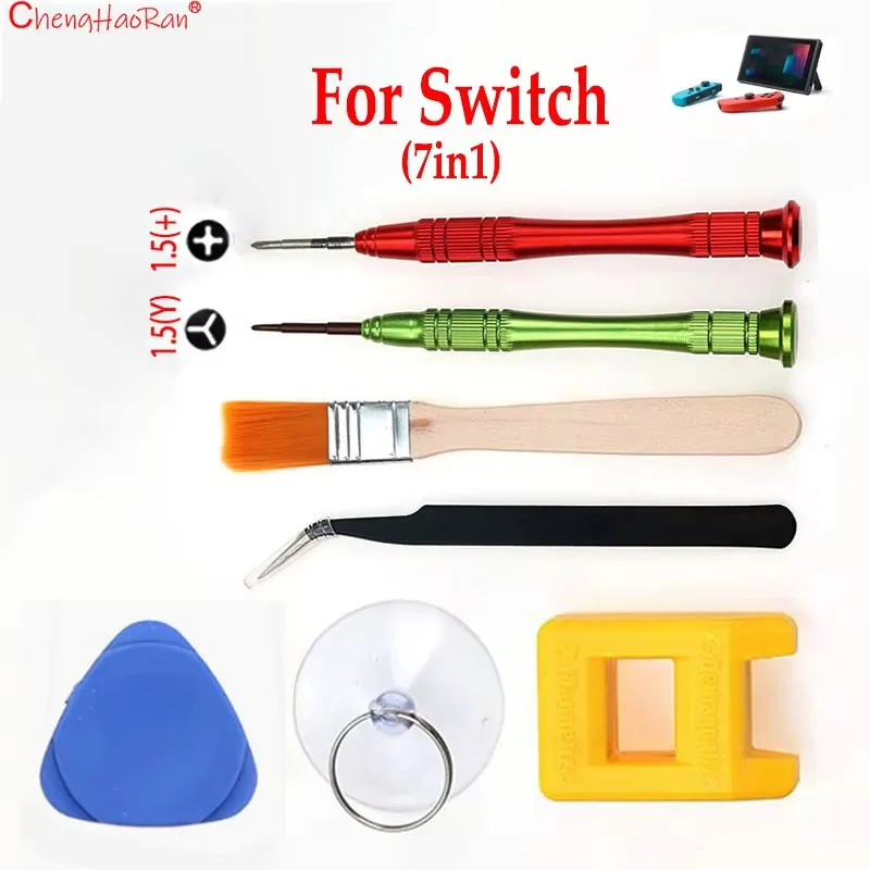 

1Set Repair Tool Kit 7in1 For Switch Screwdrivers 1.5 (+)(Y) Cleaning Brushes Succition Cup Magnets ElbowsTweezers Etc Triangles