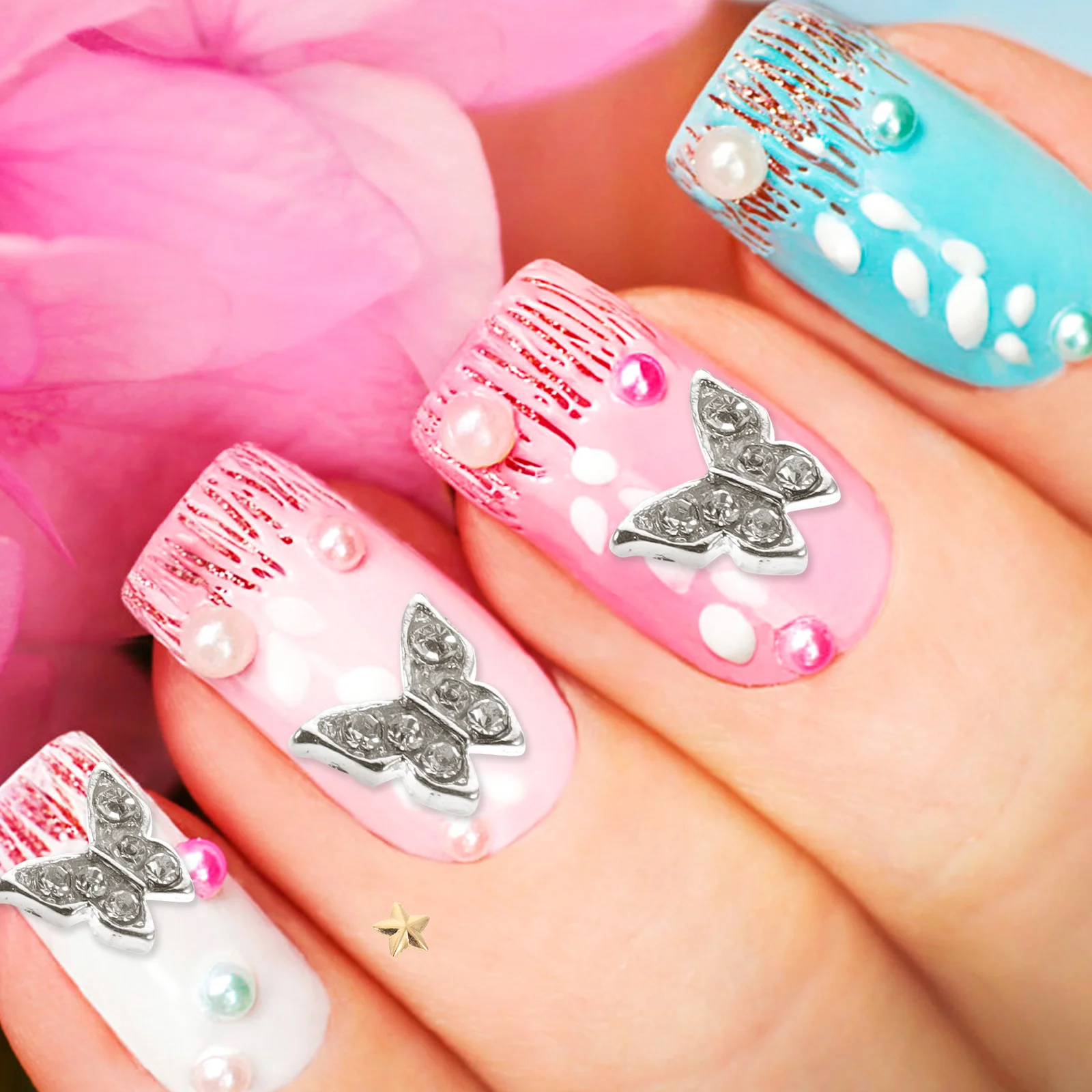 

10Pcs Butterflies Nail Charms Nail Art Accessories Rhinestones Decorations for Nails DIY Craft Phone Cases Manicure Supplies