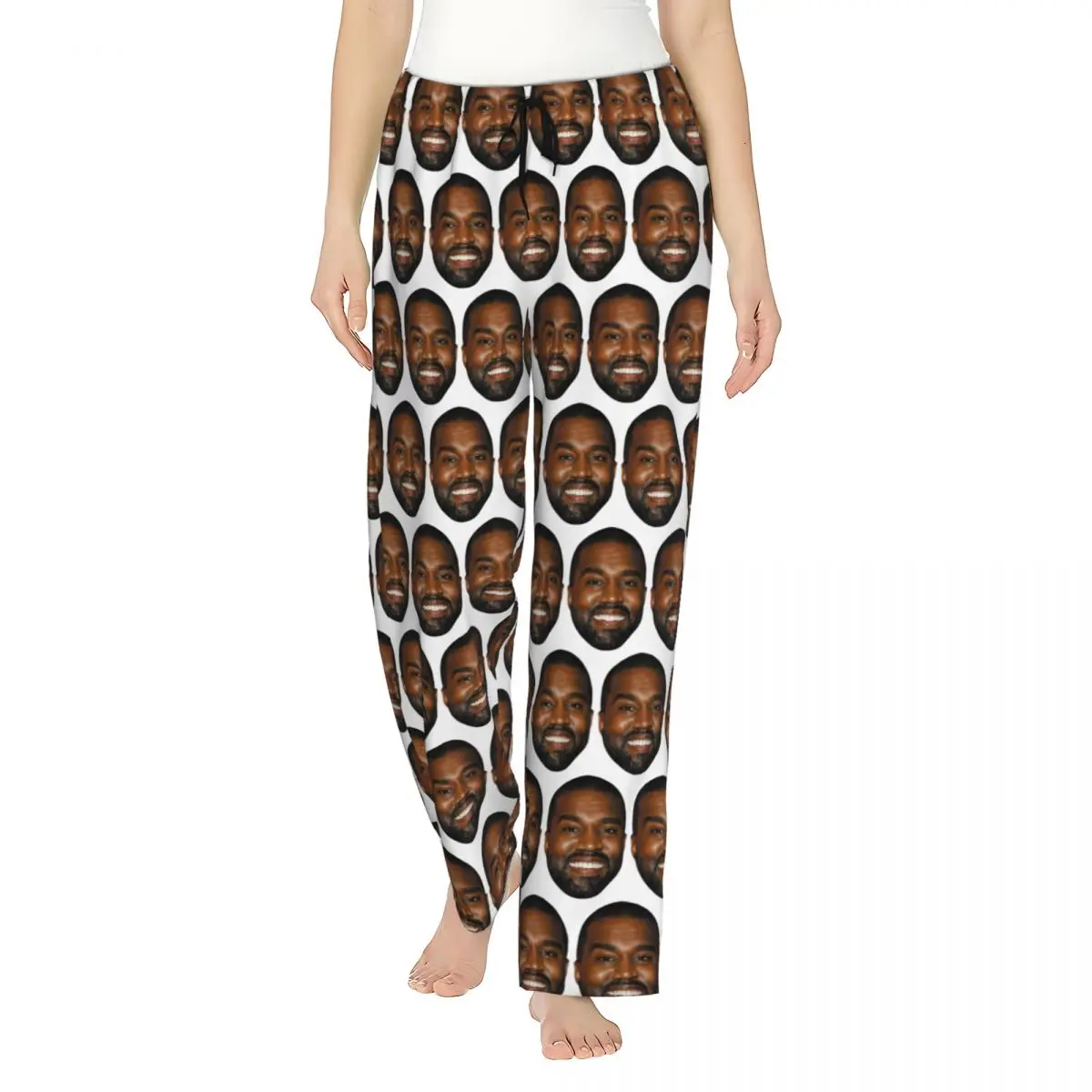 Custom Funny Kanye West Meme Pajama Pants Sleepwear Women\'s Elastic Waistband Rapper Music Producer Sleep Bottoms with Pockets