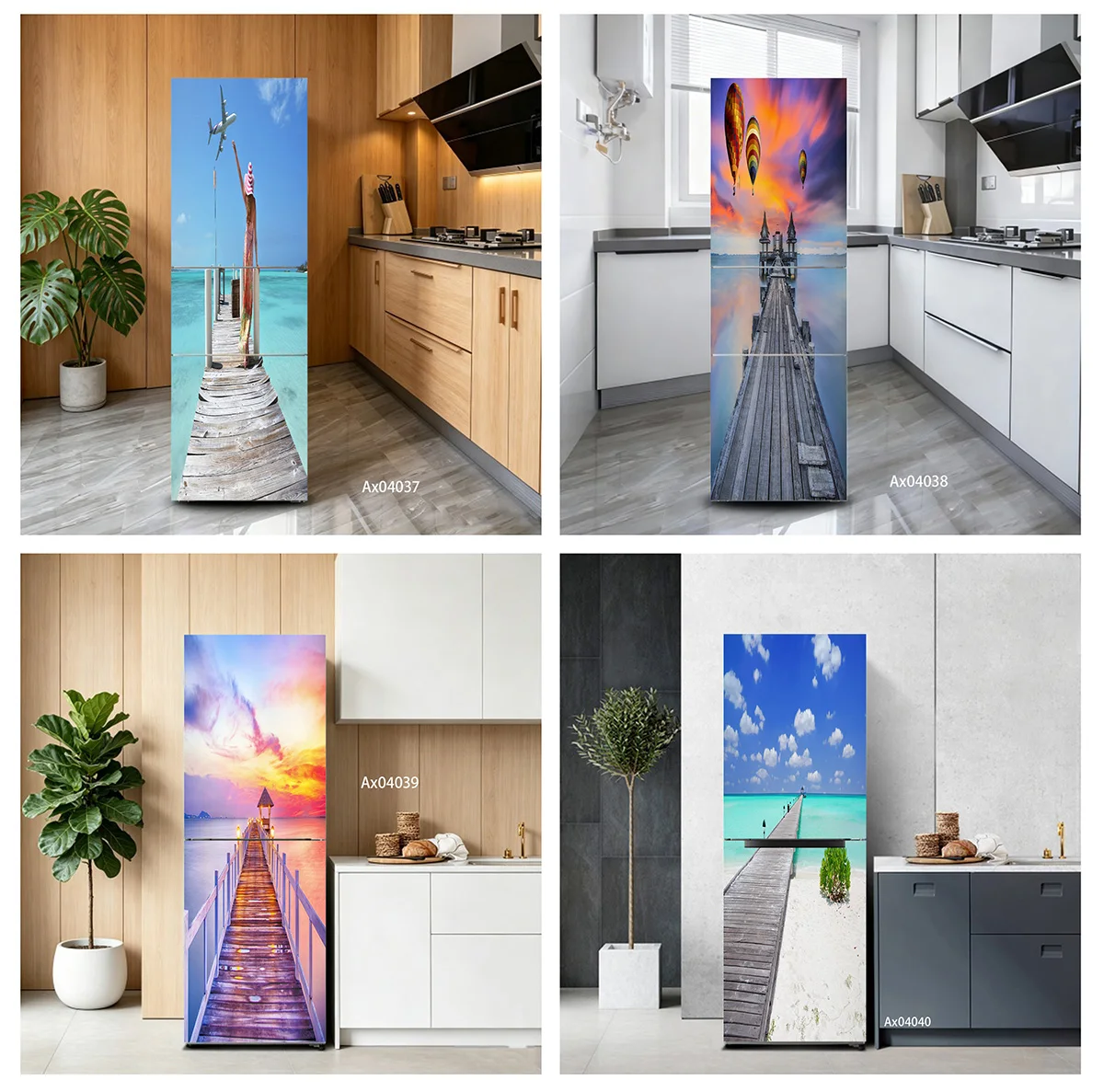 Purple Twilight Pier Seascape  Fridge Stickers for Full Door Wrap Wallpaper Customize Cabinets Wardrobe Door Aesthetics Decor
