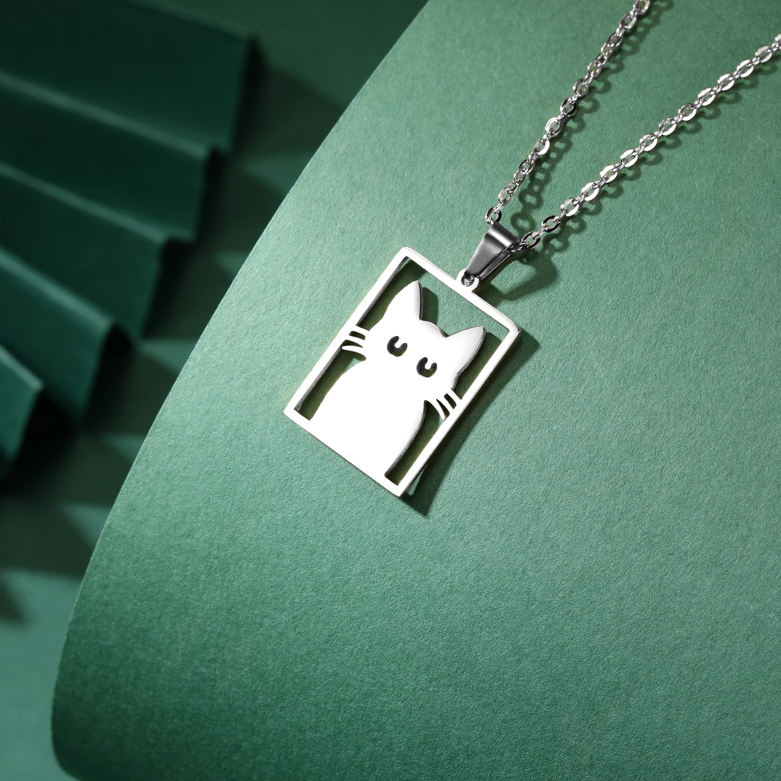 COOLTIME Halskette mit quadratischem Anhänger für Katzen und Kätzchen, Edelstahl, niedliche Katzenpfote, lustige Halskette, Schmuck, Geschenk für Familienmitglieder – Detail 11