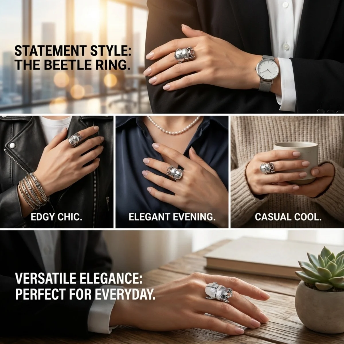 Kreative Insekten-Zikaden-Käfer-Öffnungsringe für Damen und Herren, Vintage-Punk-Metall-Tier-Fingerring, Party- und Alltagsmode-Schmuck – Detail 3