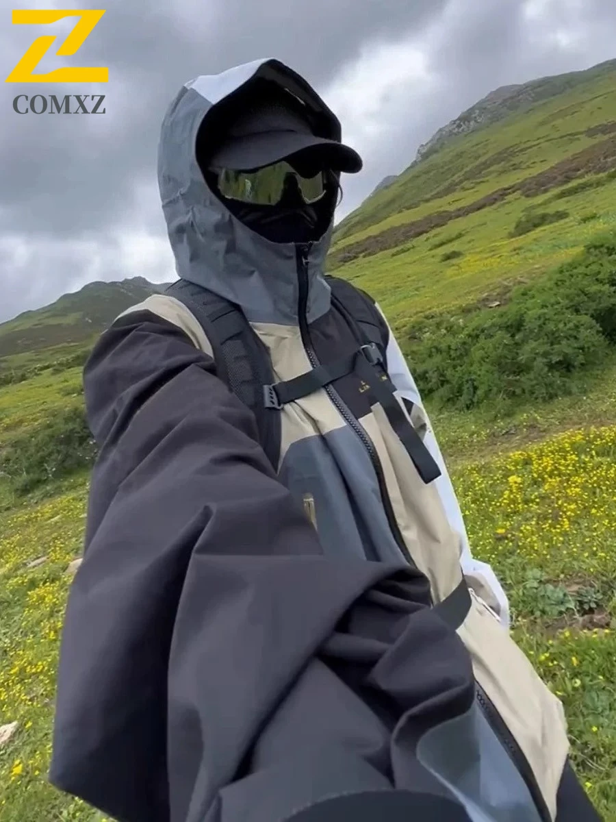 

Outdoor Rainproof Jacket Men's Fly Fishing Camping Soft Shell Waterproof Windproof Windbreaker Trendy Ski Splicing Hooded Coat