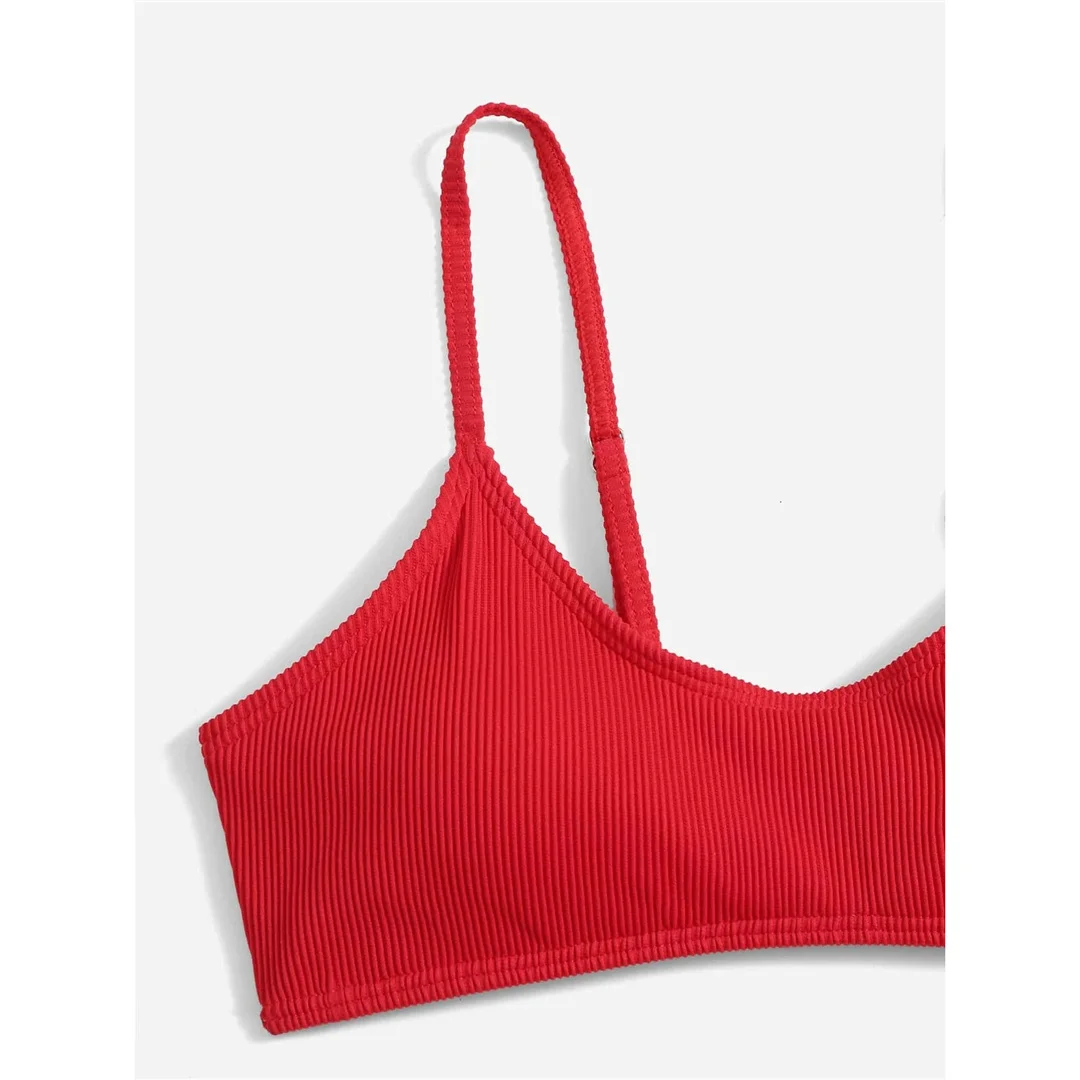 Gerippter Bikini mit hohem Beinausschnitt, Damen-Badeanzug, zweiteiliges Bikini-Set, brasilianischer Schnitt, gepolstert, Badebekleidung, Badeanzug, Modell V7126. – Detail 5
