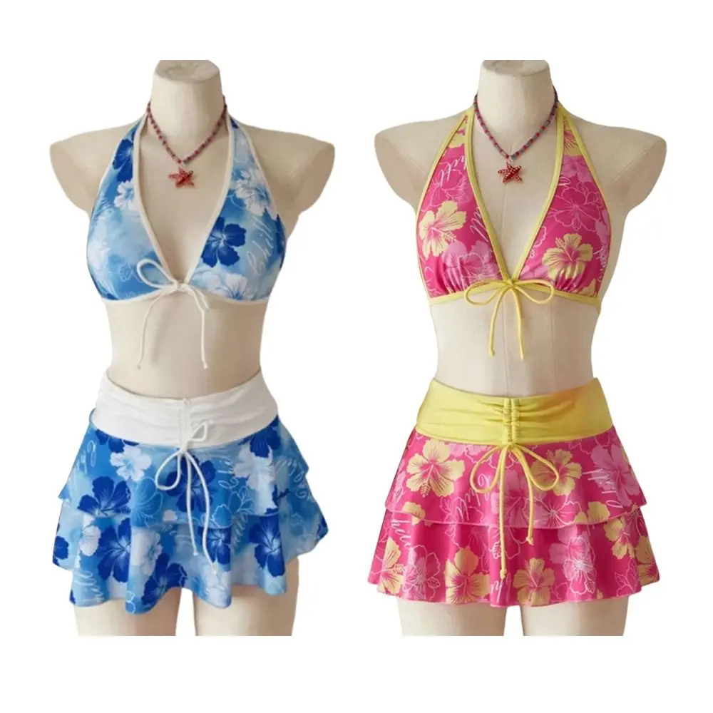 3Pcs/Set Fashion Summer Floral Swimsuit High-Waist Triangle Halter Bikini Set Beachwear Elegant Beach Bikini Vacation