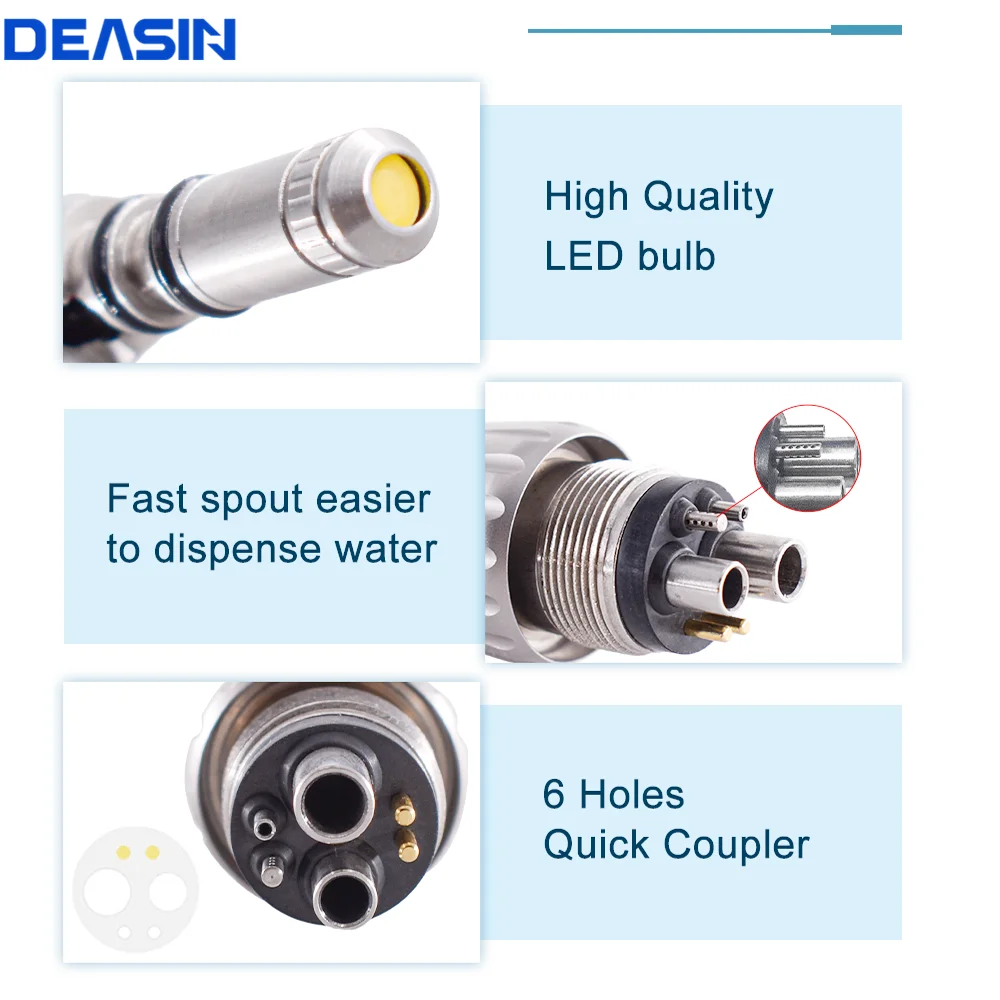 DEASIN Dental Handpiece M6 Holes coupler For kavo 9000 Fiber Optic Handpiece Adaptor Coupling LED Coupler with water filter