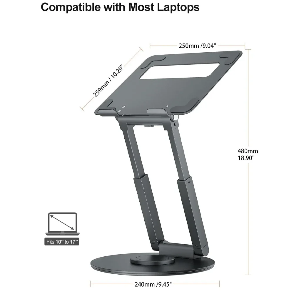 Imagem -04 - Suporte Telescópico para Laptop para Mesa Base Giratória de 360 ° Altura Ajustável Suporte Riser Portátil para Macbook Pro 1017in