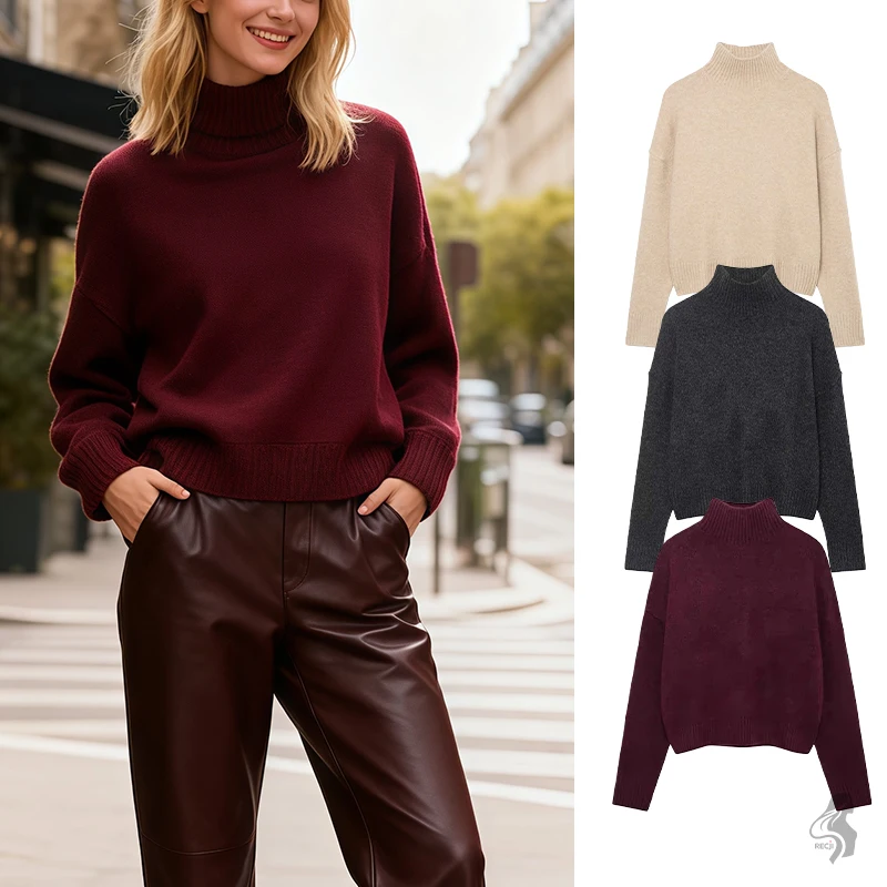 

Fashionable Turtleneck Soft Knit Sweater Stand Collar Stylish And Versatile Womens Knit Top A Must Have For Autumn And Winter