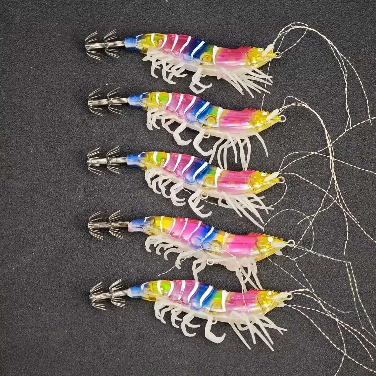 10 Stück UV-reflektierendes Squid-Jig-Egi-Set, Regenbogen-Leuchtgarnelen-Köder, leuchtender Holzgarnelen-Köder für Oktopus- und Tintenfisch-Angelzubehör – Detail 1