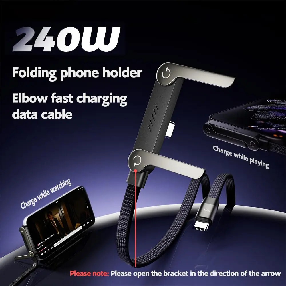 Data Cable Foldable Phone Tablet Stand 240W Fast Charging Type-C to Type-C /PD to Type-C Wire Holder For iPhone 17 16 15 Samsung