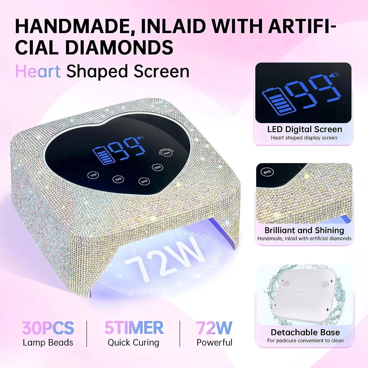 مصباح LED بالأشعة فوق البنفسجية للأظافر قابل لإعادة الشحن مع عناصر ماسية ، طلاء جل ، تجفيف الأظافر ، أدوات مانيكير احترافية #3