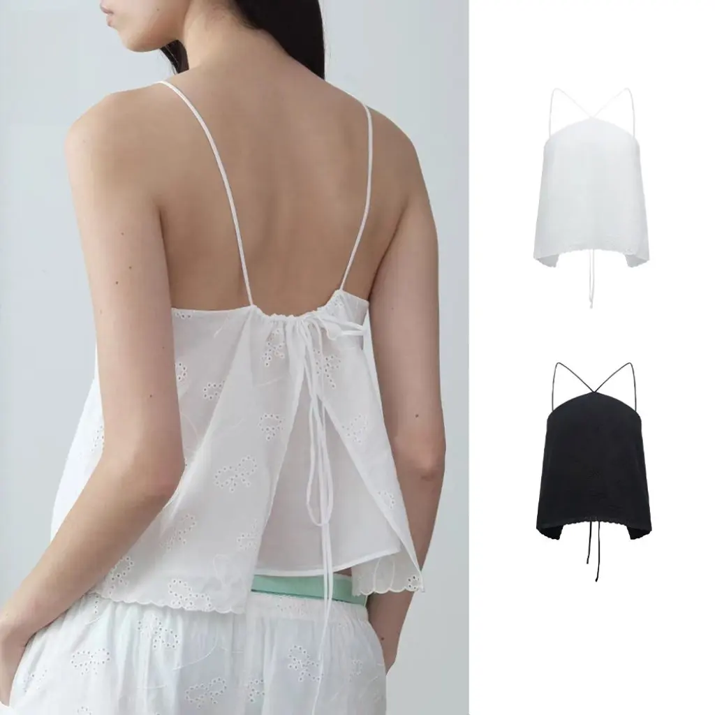 

Exquisite Embroidered Backless Neck Hanging Strap Women's Top Unique Style Holiday Fashion Butterfly Knot Design