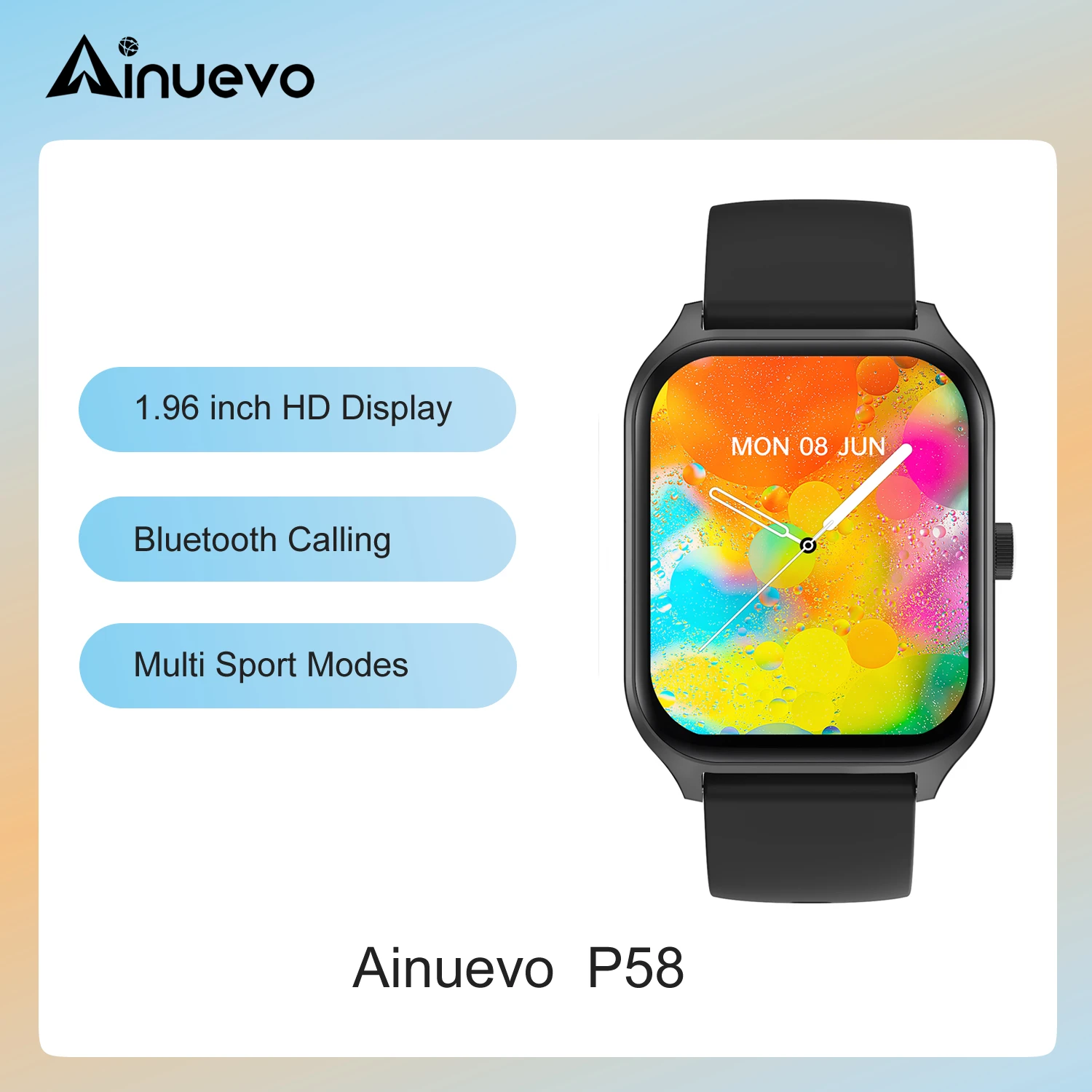 

Ainuevo P58 Bluetooth Call Smart Watch 1.96" Display 100+ Sport Modes IP67 Waterproof Fitness Tracker Smartwatch For women men