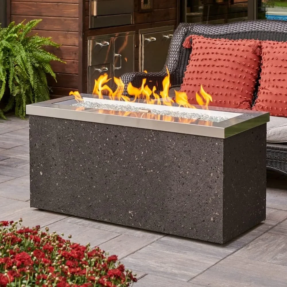 Outdoor Propane Fire Pit Table-Key Largo Gas Fire Pits for Outside Patio - 48 Inch Rectangular Stainless Steel Firepit Fires