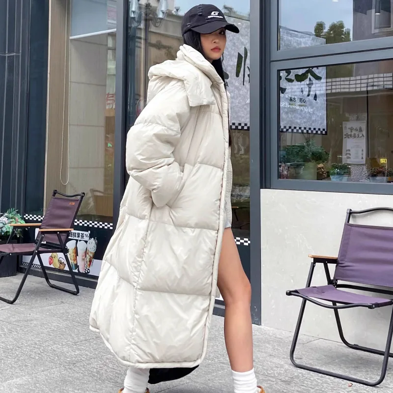 High-Quality Winter Puffer Soft Long Cotton Coat Women Over-the-knee Puffer Jacket Cold Coat Parkas Oversized Hooded Windproof