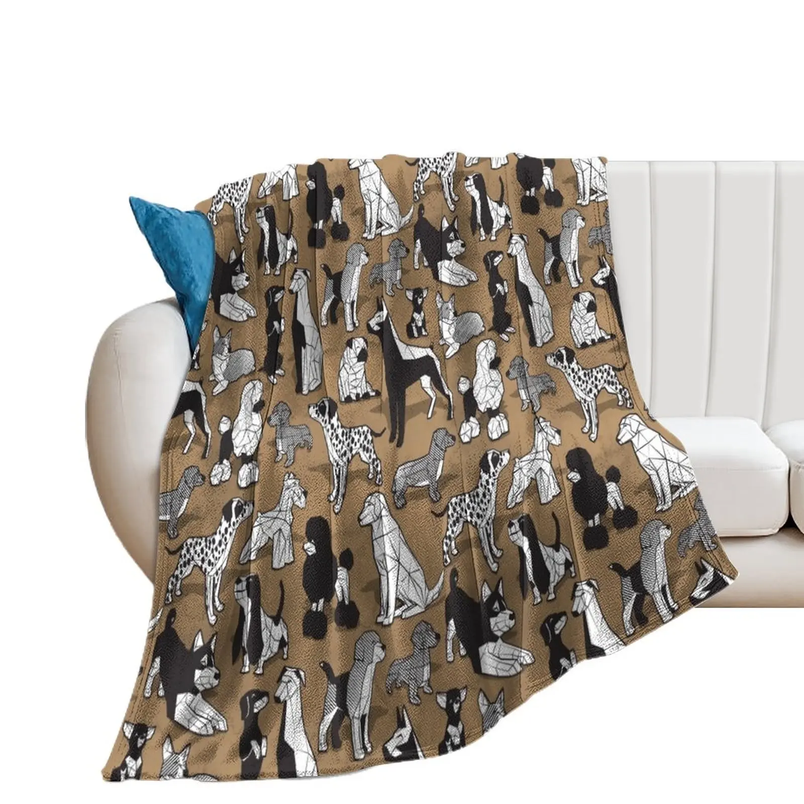 Geometric sweet wet noses // brown watercolour texture background black and white dogs Throw Blanket Vintage sofa bed Blankets