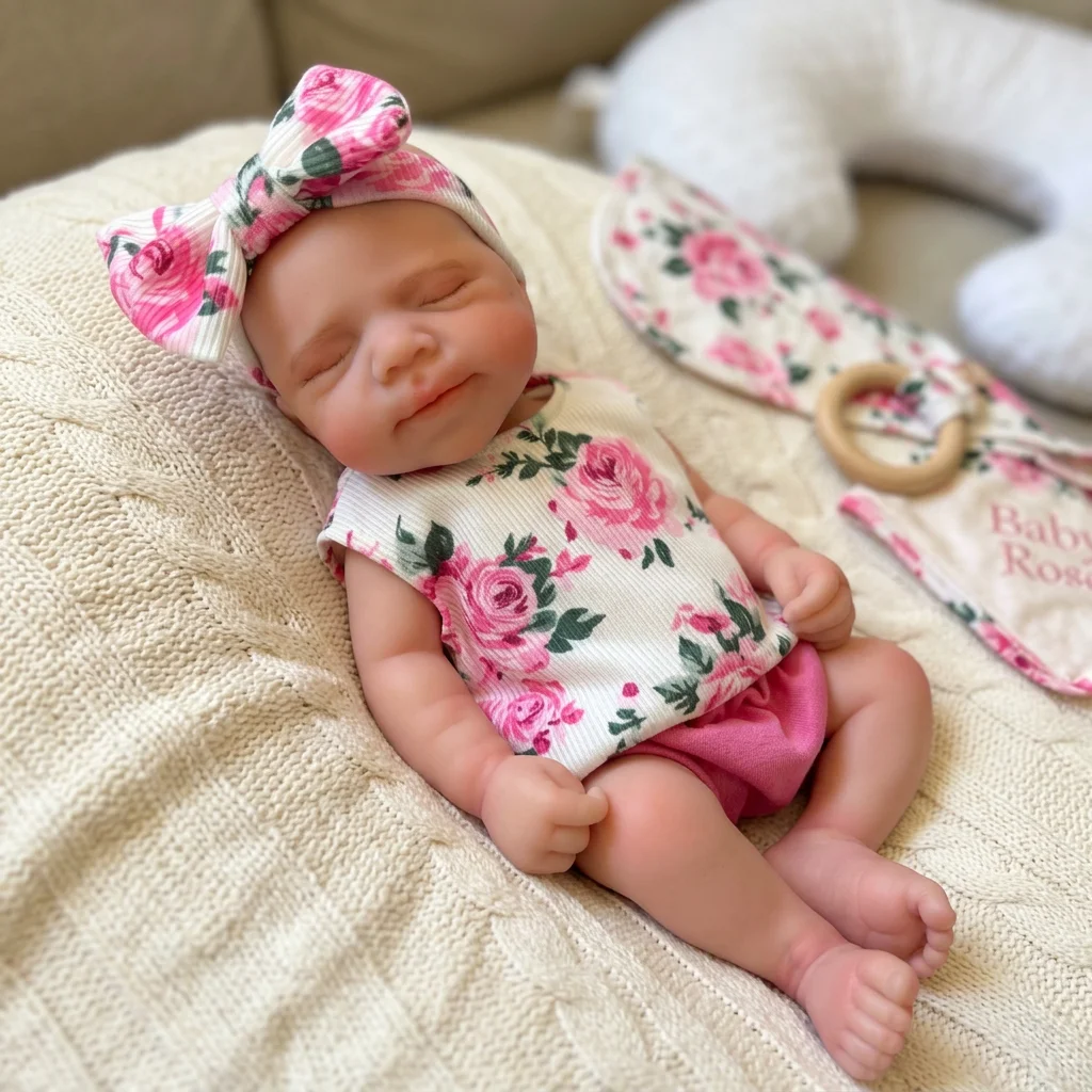 13 Inch Full Body Silicone Reborn Doll Pascale Closed Eyes Sleeping With Floral Print Outfit Hand Painted Waterproof Soft Touch Bebe Reborn Collectible Display Gift