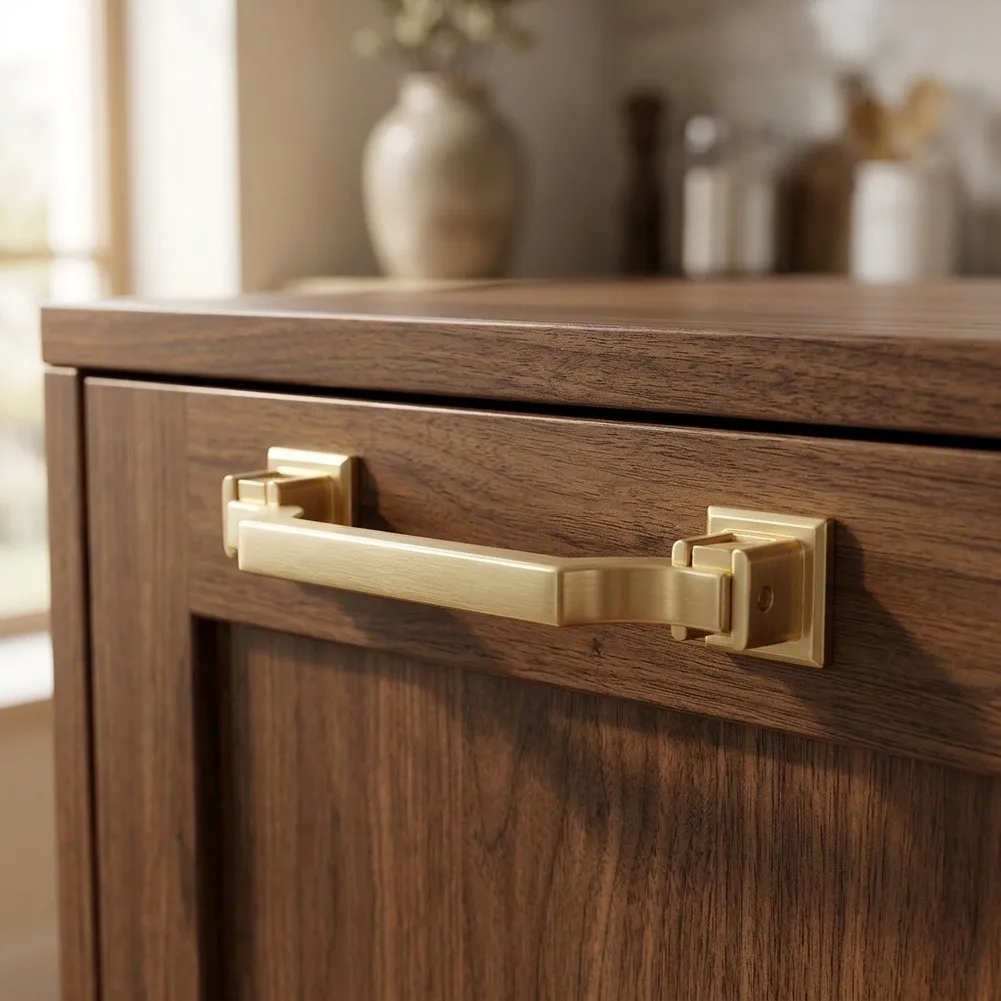 Zinc Alloy Drop Ring Cabinet Brushed Brass Finish 96mm Center to Center Distance for Kitchen Bathroom and Bedroom Use