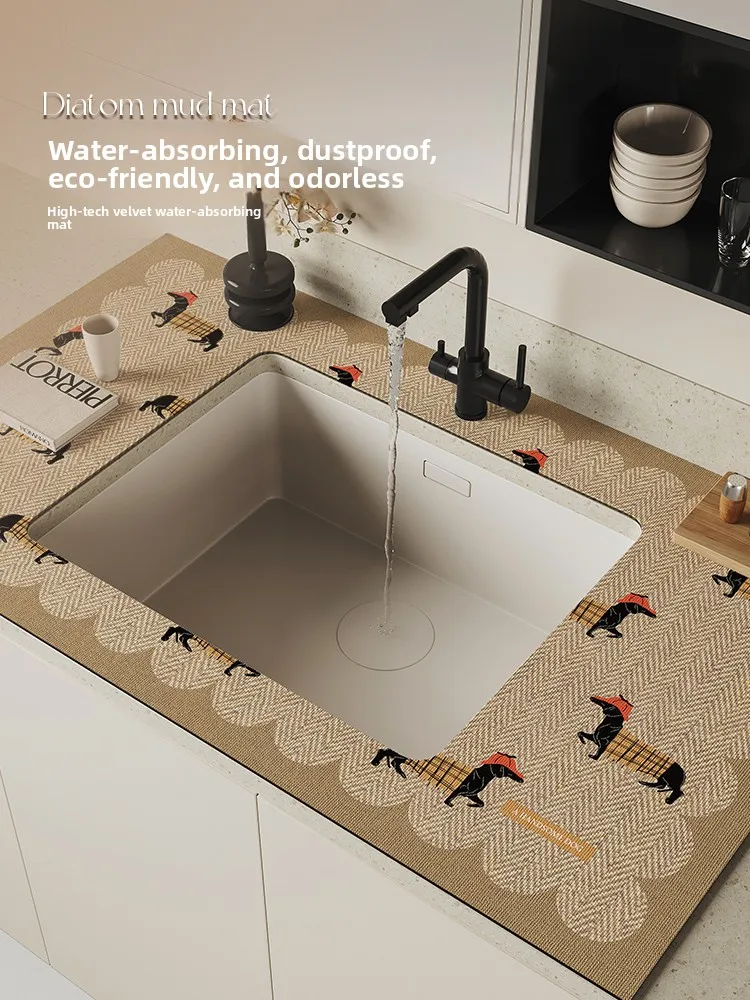 

Льняной коврик для кухонной столешницы, силиконовый дренажный коврик Dendroid, кран для ручной работы, коврик для воды, противоскользящий абсо...