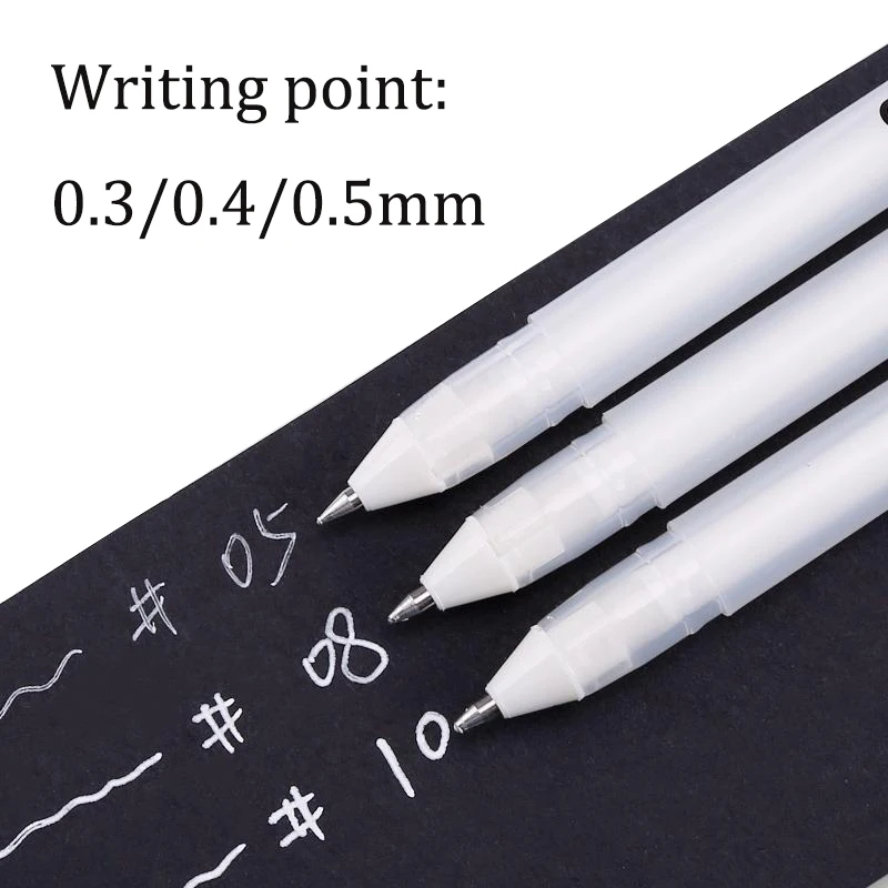 0,3/0,4/0,5 mm weißer Gelstift, hoher Lichtmarkierungsstift, schwarzer Karton, Kunst-Malstift, weiße Linie, Stifte, glattes Schreiben – Detail 4