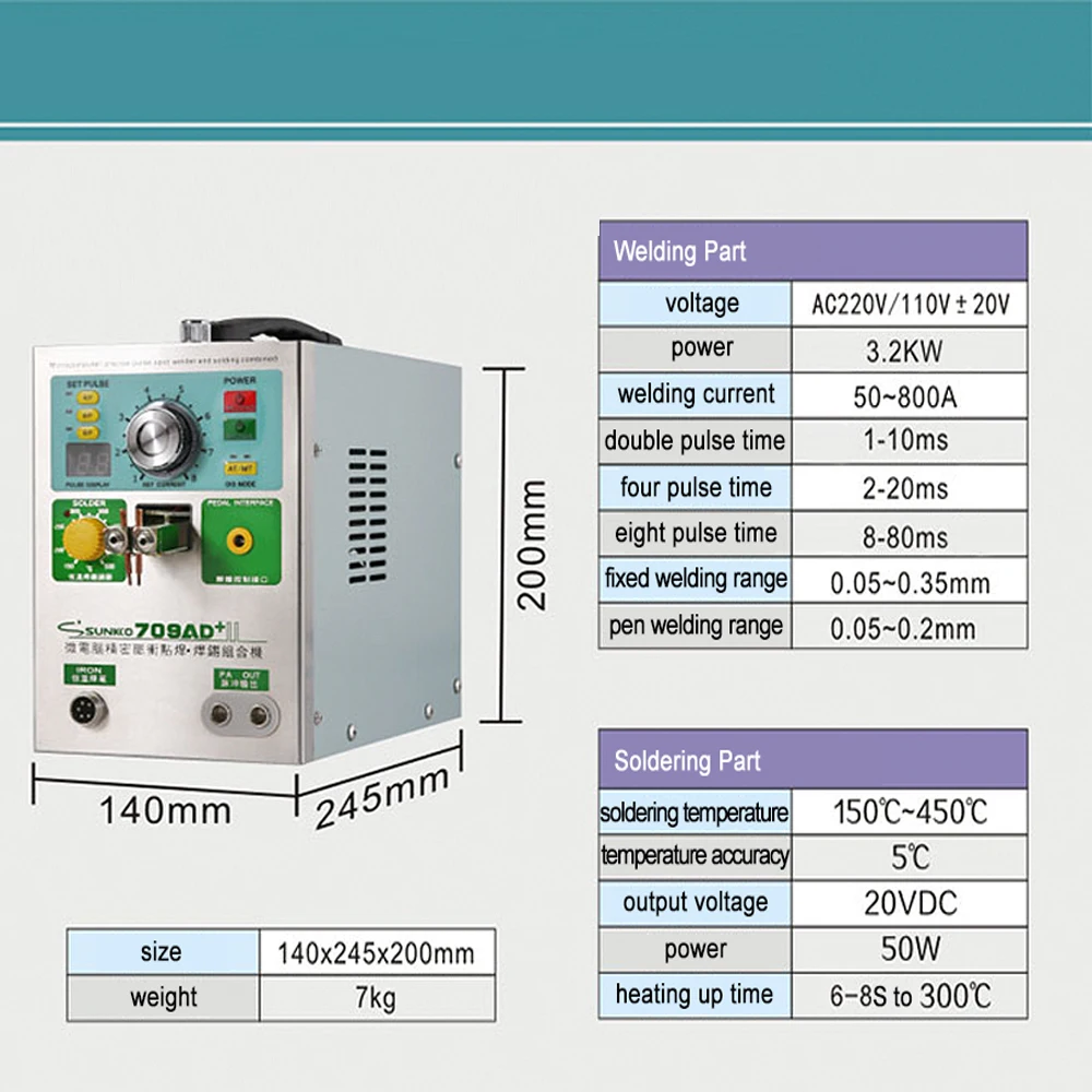 SUNKKO mesin las titik baterai, 709AD + induksi otomatis Pulse pengelasan baterai Lithium 3,2 kW dengan pena 70B