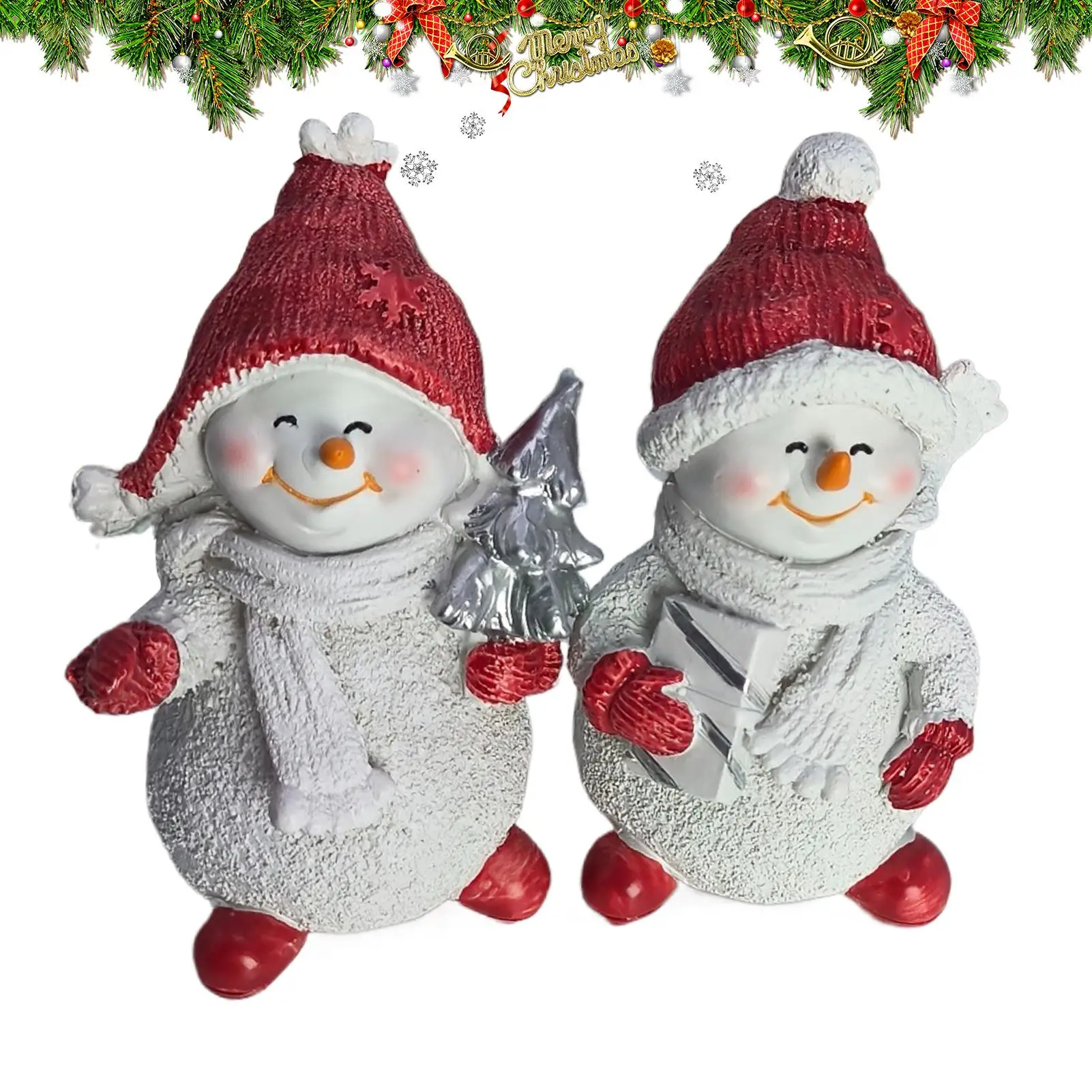 Snowman Figurines 2piece Resin Ornaments Centerpiece Tabletop Snowman Decorations For Winter Holiday Home Table Desk Office